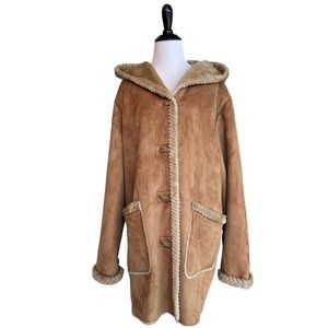 St. John's Bay Bohemian Boho Winter Faux Suede Faux Fur Lined Toggle Hooded Coat